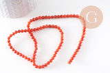 Perle ronde nacre naturelle teintée rouge 4mm, perles coquillage, x1 fil de 37.5cm (G9974)