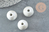 Perle ronde porcelaine émaillé gris clair 16mm,perle céramique, céramique blanche, x10 (G9447)