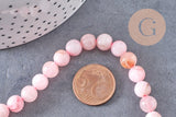 Perle ronde quartz rose naturel 8mm, x1 fil de 38cm (G6719)