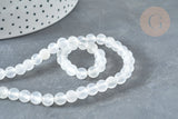 Perle ronde selenite blanche naturelle 6mm, x1 fil de 40cm (G7331)