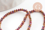 Perle ronde verre facettée multicolore pourpre irisée 2mm, x1 fil de 35cm (G7456)