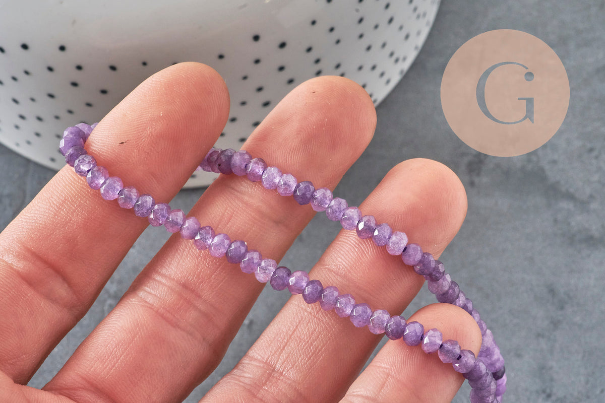 Perle rondelle jade violet, naturelle, perle facette,jade,5x3mm,fil de 35 cm, x1 (G1704)-Perles-Gingerlily Perles