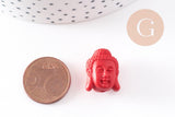 Perle tête de Bouddha résine rouge, perle inde bouddhisme spiritualité,perle voyage inde,18mm, x2 (G4167)