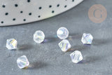 Perle toupie verre tchèque blanc irisé AB 6mm,perles verre et cristal, x 10 (G7358)