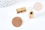 Perle tube talisman message HAPPY doré couleur rouge 21mm, perle dorée bijoux amour, x1 G7671