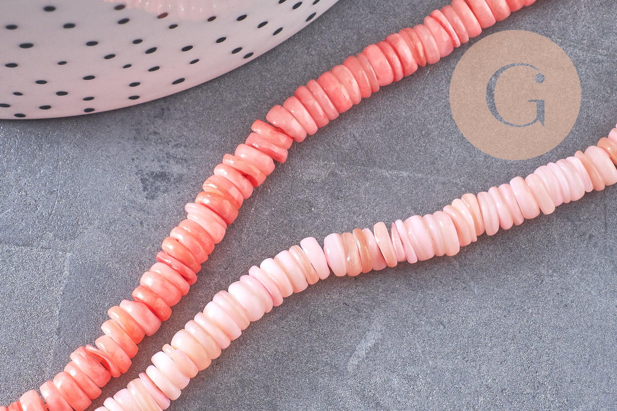 Perles coquillage naturel rose clair naturel heishi 5-6mm,x1 fil de 40cm (G1447)