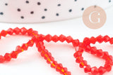 Perles cristal toupies à facette rouge transparent 3.5mm, fil de 32cm x1 (G10727)