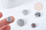 Perles disque jaspe naturel gris marbré 11-22mm, x5 perles (G8646)