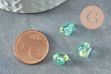 Perles fleur verre tchèque bleu vert transparent 8.5mm, x10 (G9836)