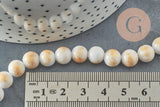 Perles jade blanc et or, perles rondes, jade mashan bleu,pierre naturelle, 8mm, fil de 40cm, x1 (G1800)
