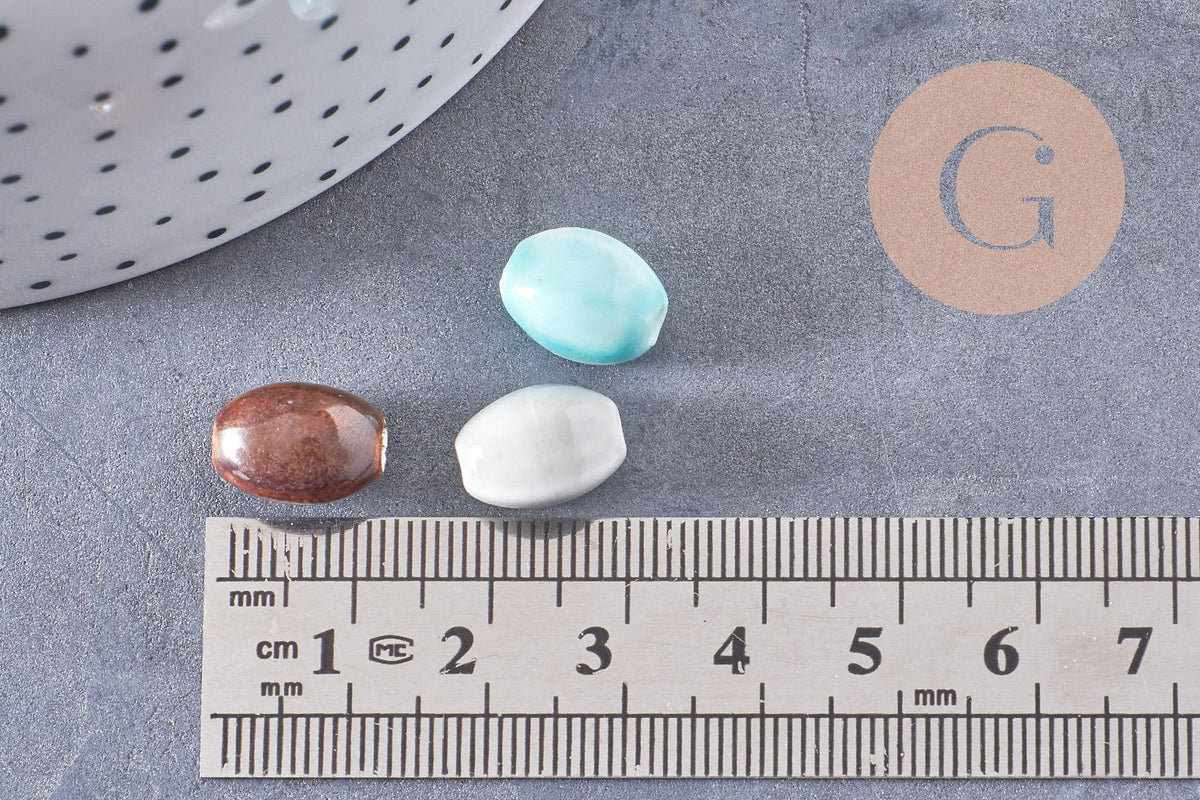 Perles ovales porcelaine multicolore 12mm, x10 (G10323)