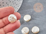 Perles plates acrylique imitation perle eau douce beige 14.5mm, x5 (G9028)