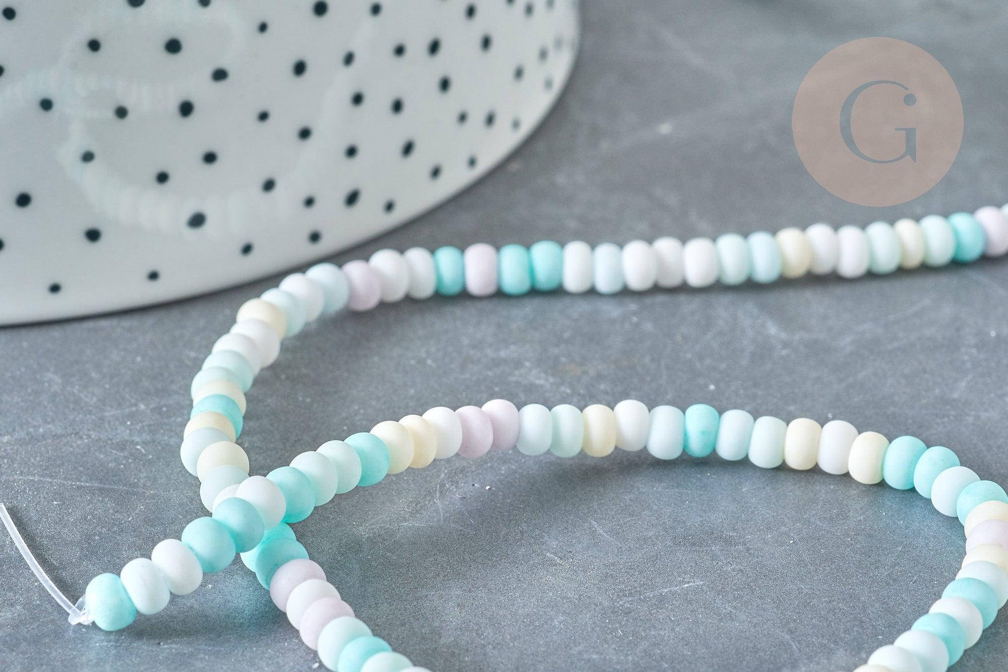Perles porcelaine abacus multicolore pastel 4x3mm, fil de 38cm, x1 (G7805)
