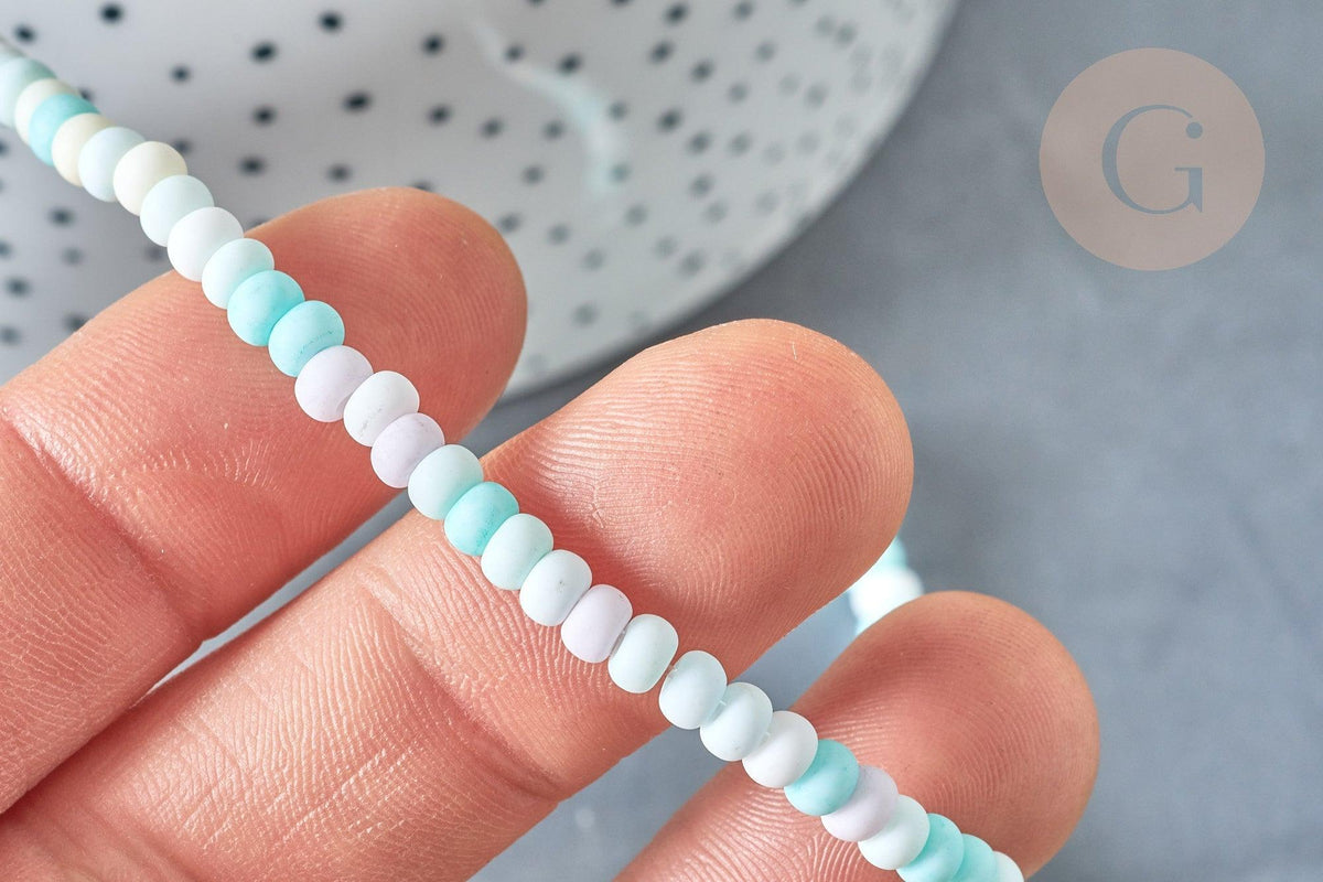 Perles porcelaine abacus multicolore pastel 4x3mm, fil de 38cm, x1 (G7805)