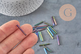 Perles rocaille Tube Verre Noir irisé, Fournitures créative, verre noir métallisé, long tube,20mm x 2mm, x 5gr G0690