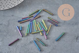 Perles rocaille Tube Verre Noir irisé, Fournitures créative, verre noir métallisé, long tube,20mm x 2mm, x 5gr G0690