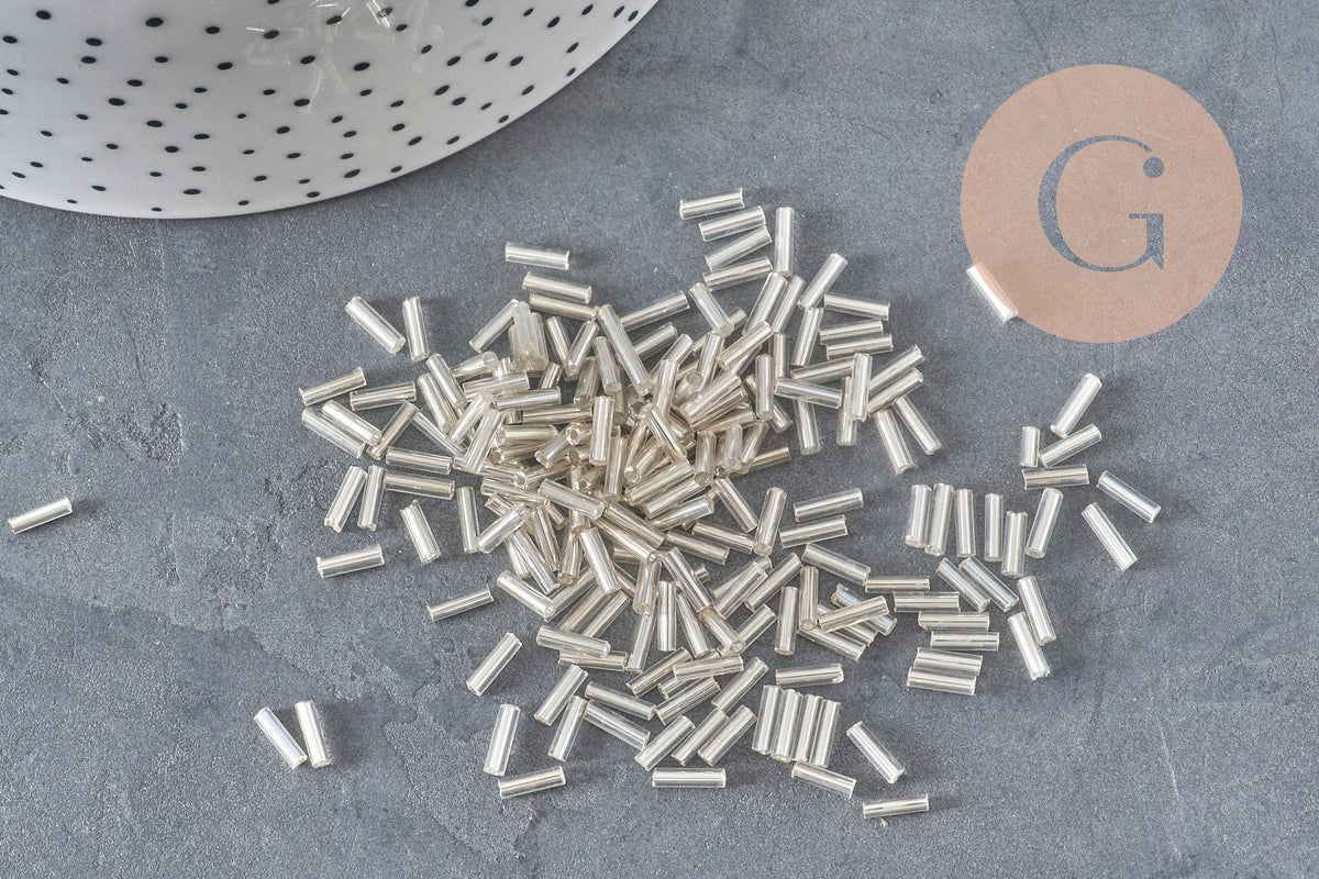 Perles rocaille Tube argentée 6mm x 2mm, x5gr (G6440)-Perles-Gingerlily Perles