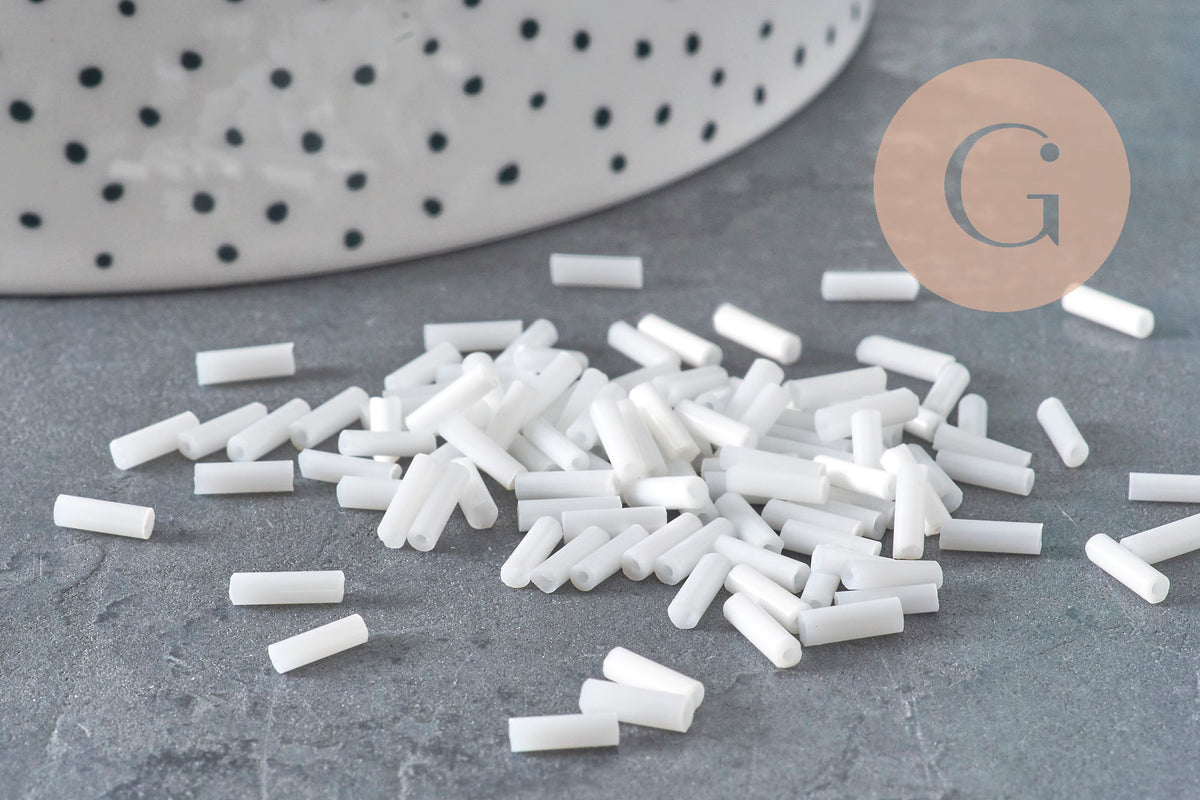 Perles rocaille Tube blanc 6mm, perles blanches, perles rocaille blanche,6mm x 2mm, x 5gr G0285