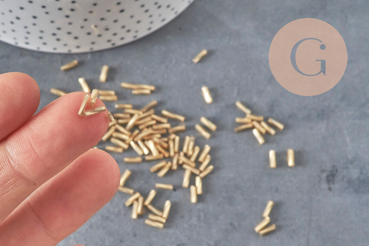 Perles rocaille Tube doré texturé 6mm x 2mm, perles rocaille pour fabrication bijoux, perle tube Doré, x 10gr G2460