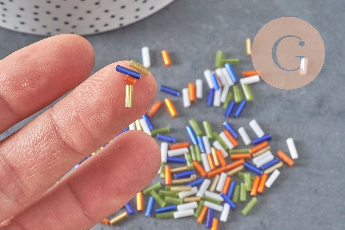 Multicolored tube seed beads, multicolored seed beads, metallic beads, 6mm x 2mm, x 5gr G0283