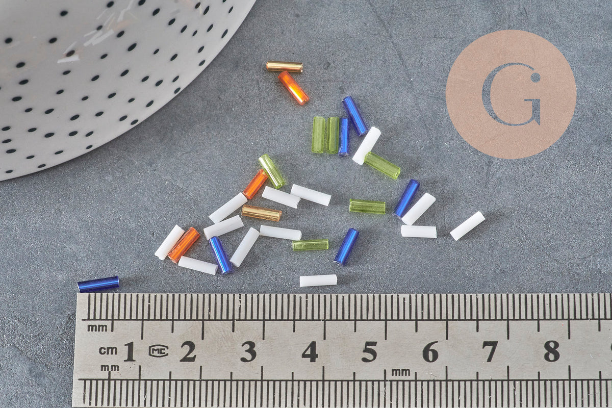 Multicolored tube seed beads, multicolored seed beads, metallic beads, 6mm x 2mm, x 5gr G0283