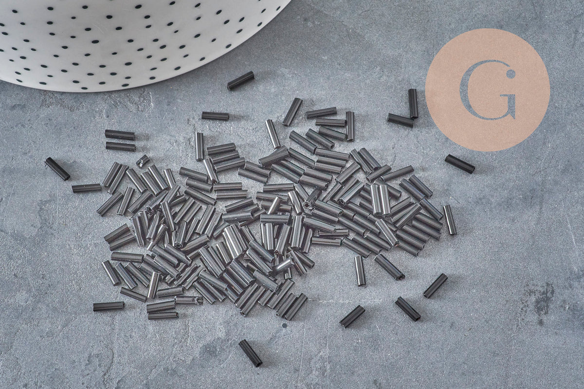 Perles rocaille Tube noires 6x2mm, Fournitures créative, perles rocaille, perle verre noir, x 10gr G2461