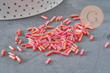 Perles rocaille Tube rouge irisé, ,perle tube,perles rocaille rouge, perles rouge irisé,6mm x 2mm, x 5gr G0666