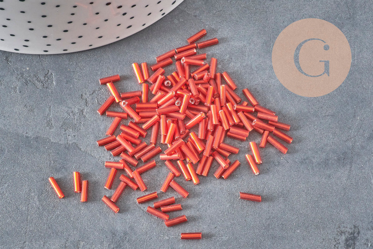 Perles rocaille Tube, rouge metallisé, perles rocaille rouge, perles métallisées rouge,perles verre 6mmx2mm, x 5gr G5381