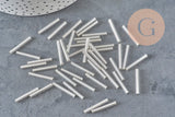 Perles rocaille Tube verre argent métallisé 20mm x 2.5mm, long tube,perle argentées, x 10gr G1163-Perles-Gingerlily Perles