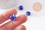 Perles rondes Mauvais Oeil bleue,perle Bijoux, perles rondes,perle verre artisanal chance pour création bijoux, 12mm, x10 (G3338)
