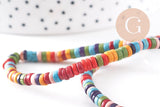 Perles rondes rondelles howlite multicolore, perles pierre,fabrication bijoux,perle heshi,howlite synthétique, fil de 160 perles, X1 G4500