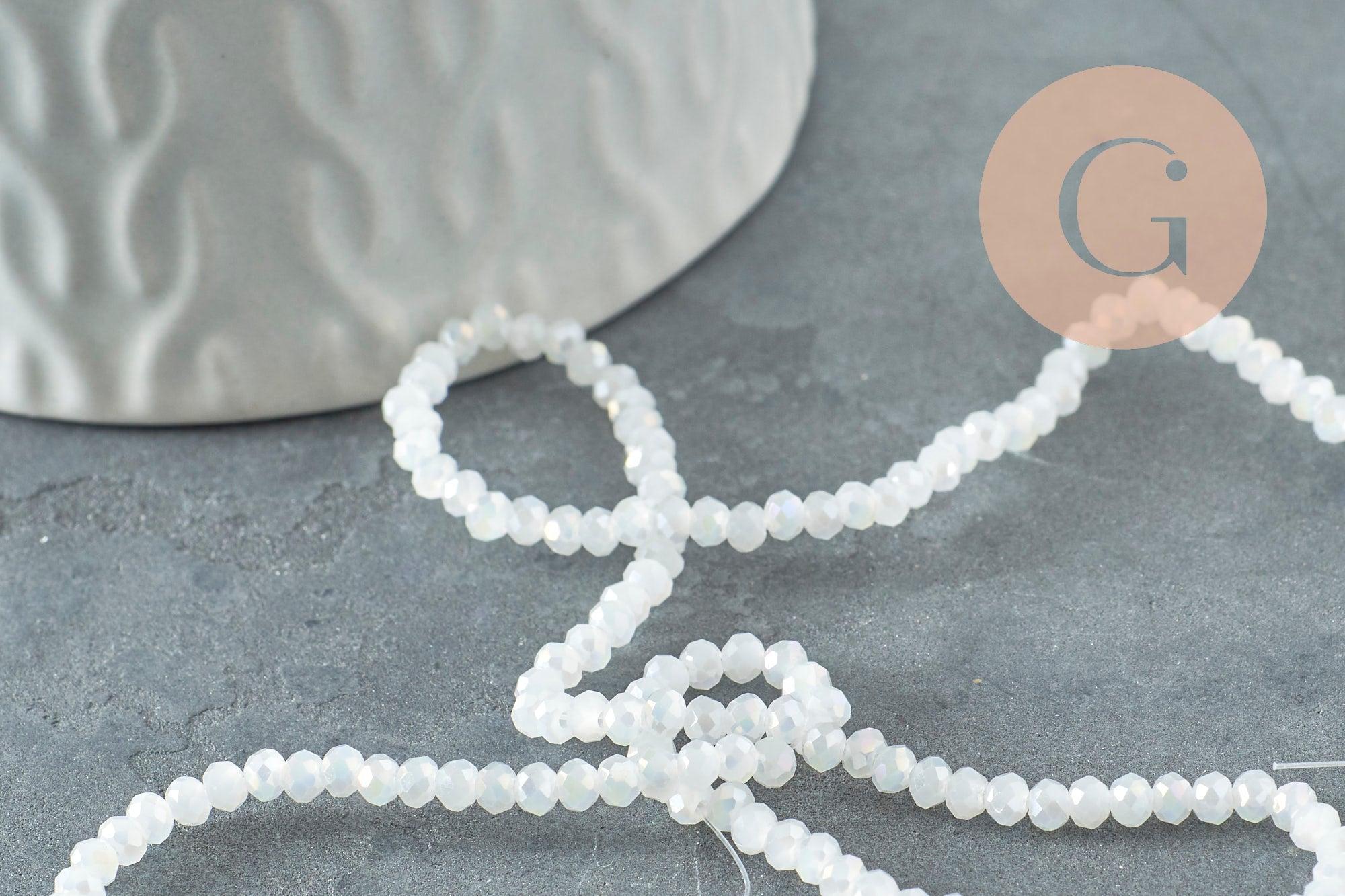 Perles toupies cristal blanc irisé facette 2.5mm, x1 fil de 40cm (G2643)
