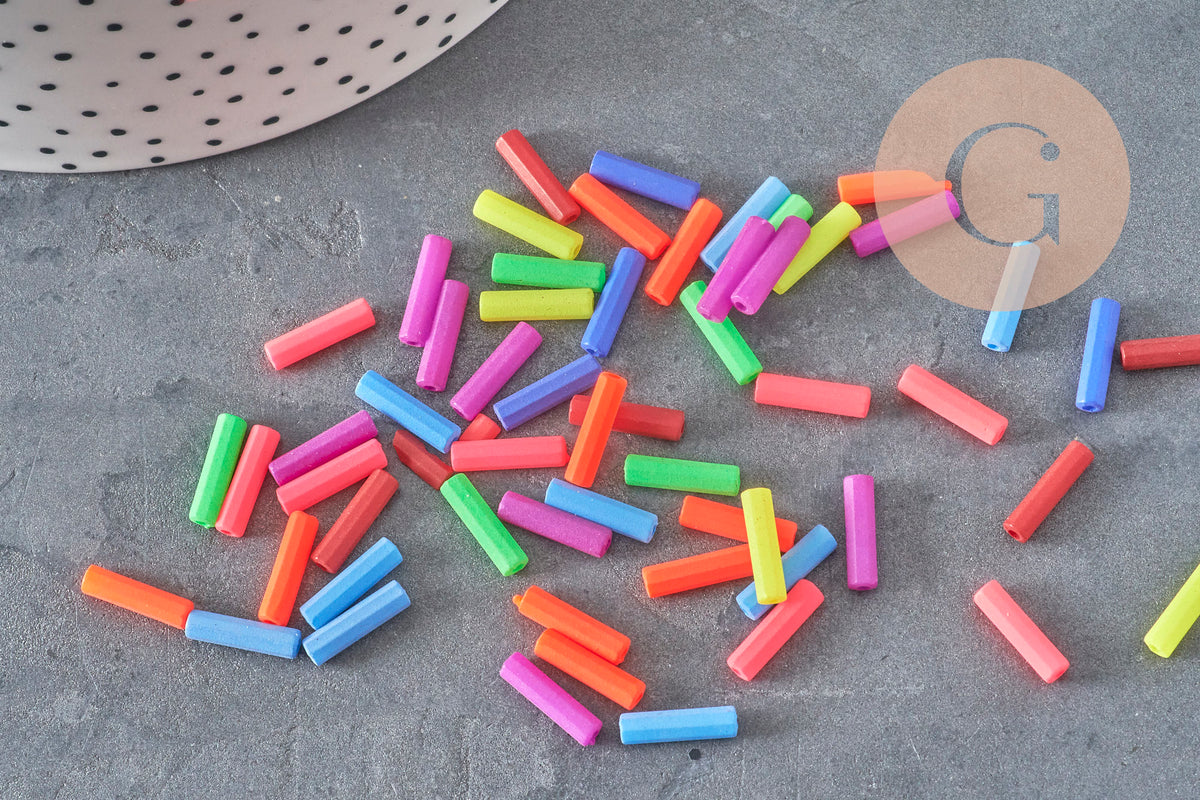 Perles tubes fluorescents plastique bijoux enfants,perles bijoux,perle plastique multicolore, x100 G6636