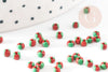 Petite Perle rocaille rayé rouge vert 2.5x3mm, x 10gr (G5397)
