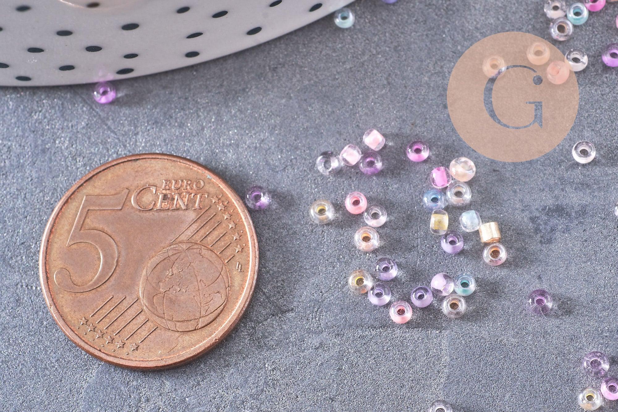 Petite Perles rocaille intérieur multicolore pastel 2-2.5mm, x10gr (G10398)