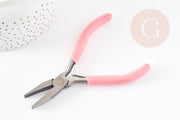 Alicates planos para joyería, acero, soporte rosa, 12 cm, x1 (G5895)