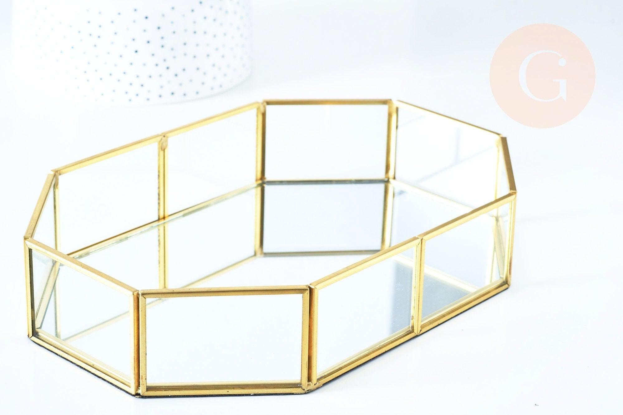 Plateau décoratif bijoux verre laiton 20.6cm, x1 G0006