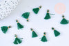 Pompon vert émeraude polyestère support doré,décoration pompon, pompon boucles,fabrication bijoux bohème,10-15mm, x10 ( G5563)