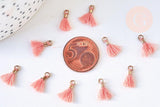 Pompon vieux rose saumon polyestère fer doré 10-15mm, x10 (G5559)
