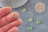 Green glass and gold leaf donut pendant, a round glass pendant for your jewelry creations, 15x3mm, x 10, G3300