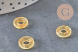Colgante de donut de vidrio amarillo y pan de oro, un colgante de vidrio redondo para sus creaciones de joyería, 15x3 mm, x 10 (3,5 g) G3505