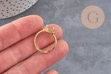 Anillo ajustable con cabujón de circonita de 17 mm, latón bañado en oro, x1 (G3959)