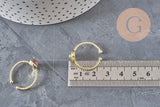 Anillo ajustable trenzado de latón dorado con cabujón de piedra natural de 20mm, x1 (G4238)