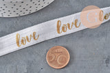 Ruban élastique blanc or LOVE EFJF,bracelet EVJF,ruban mariage, scrapbooking,16mm, x1 ou x5 ou x10 mètres (G4001)