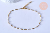 chaine de cheville acier doré 14k résine blanche chaine dorée 1.5-2mm,23cm, x1 (G3659)