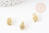 pendentif coeur zamac doré,fournitures créatives, sans nickel,perle géométrique,9.5mm, x5 G7514