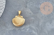 Locket pendant, shell design, IP stainless steel, 18K gold/platinum finish, 23.5mm, x1 (G4552)