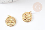 Pendentif médaille serpent laiton doré 18k cristal 18.5mm, pendentif animal zircon, x1 (G4279)