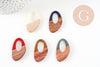 pendentif ovale bois résine , perle bois naturel, Perle géométrique,perle création bijoux bois,39mm,x5 G3783