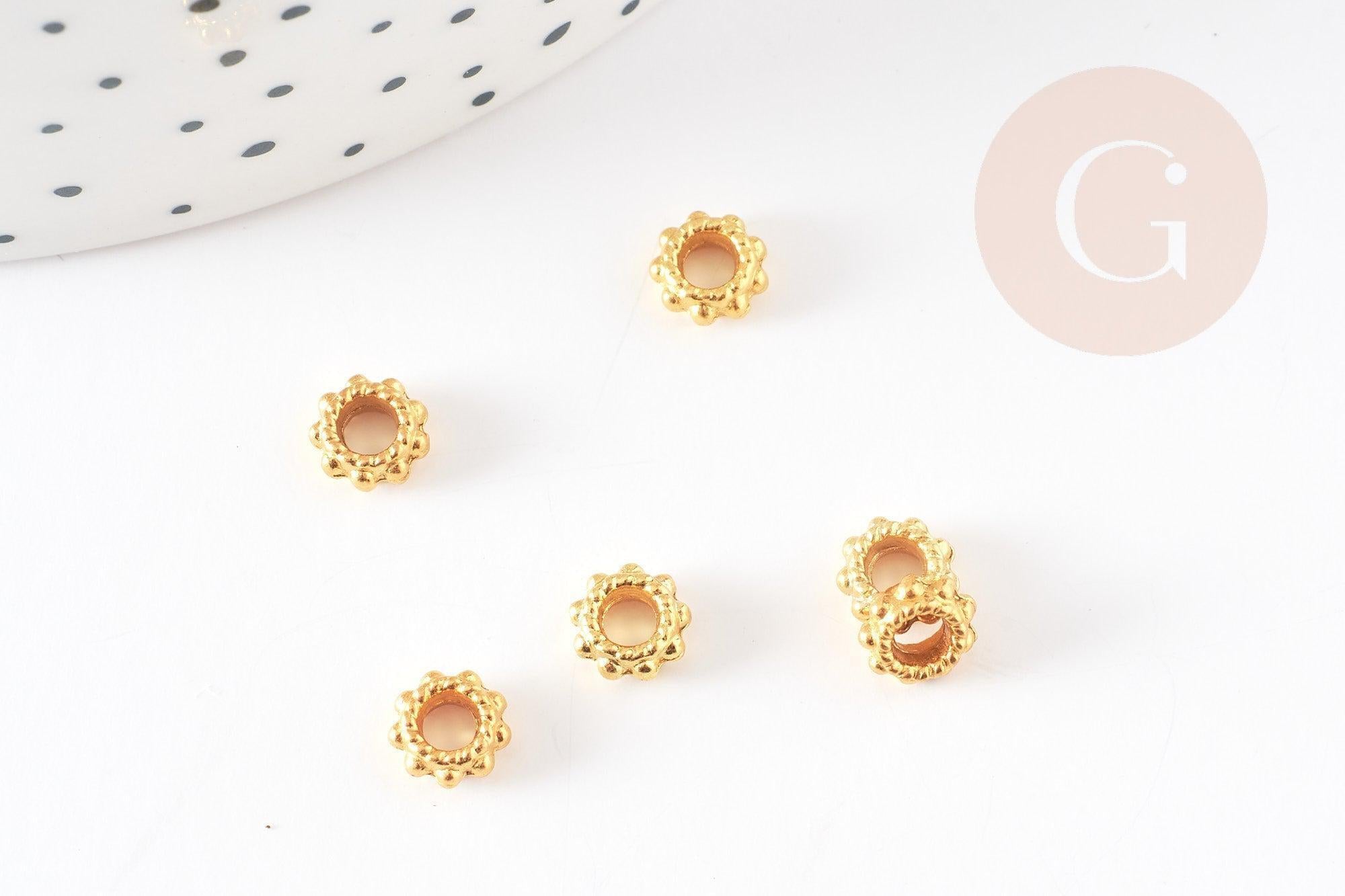 rondelles fleurs laiton doré 6mm, perles dorées, perles intercalaires, x50 (G5650)
